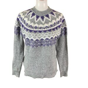 Lefties Fair Isle Sweater Gray Purple Knit Pullover Small Nordic‎ Winter